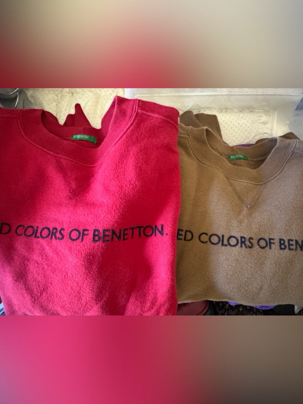 Two United Colors of Benetton Red and tan Crewneck Sweatshirt with Chest Logo
